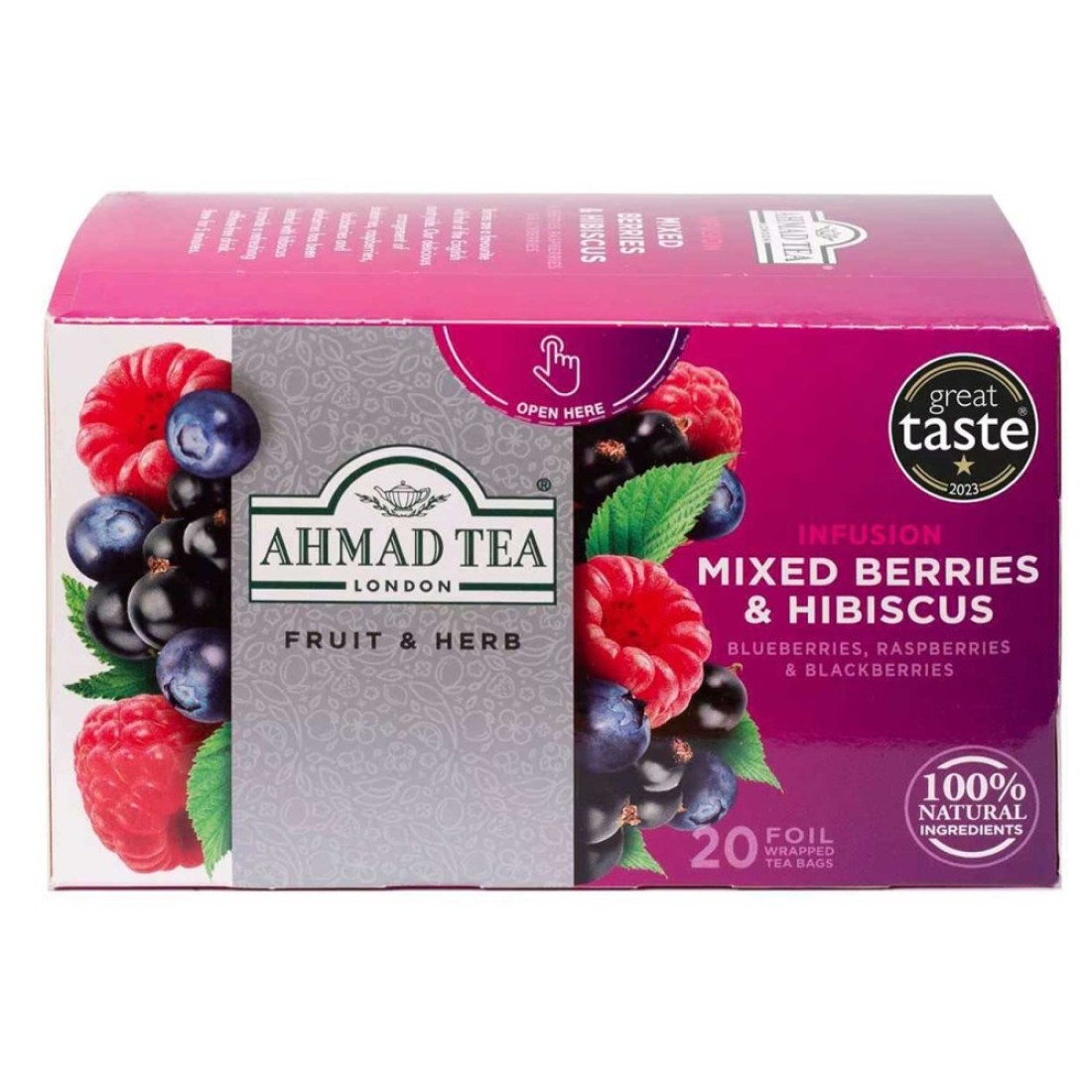 Ahmad Tea Fruit and Herb Infusion Mixed Berries and Hibiscus Flavoured Tea Bags 20 Tea Bags
