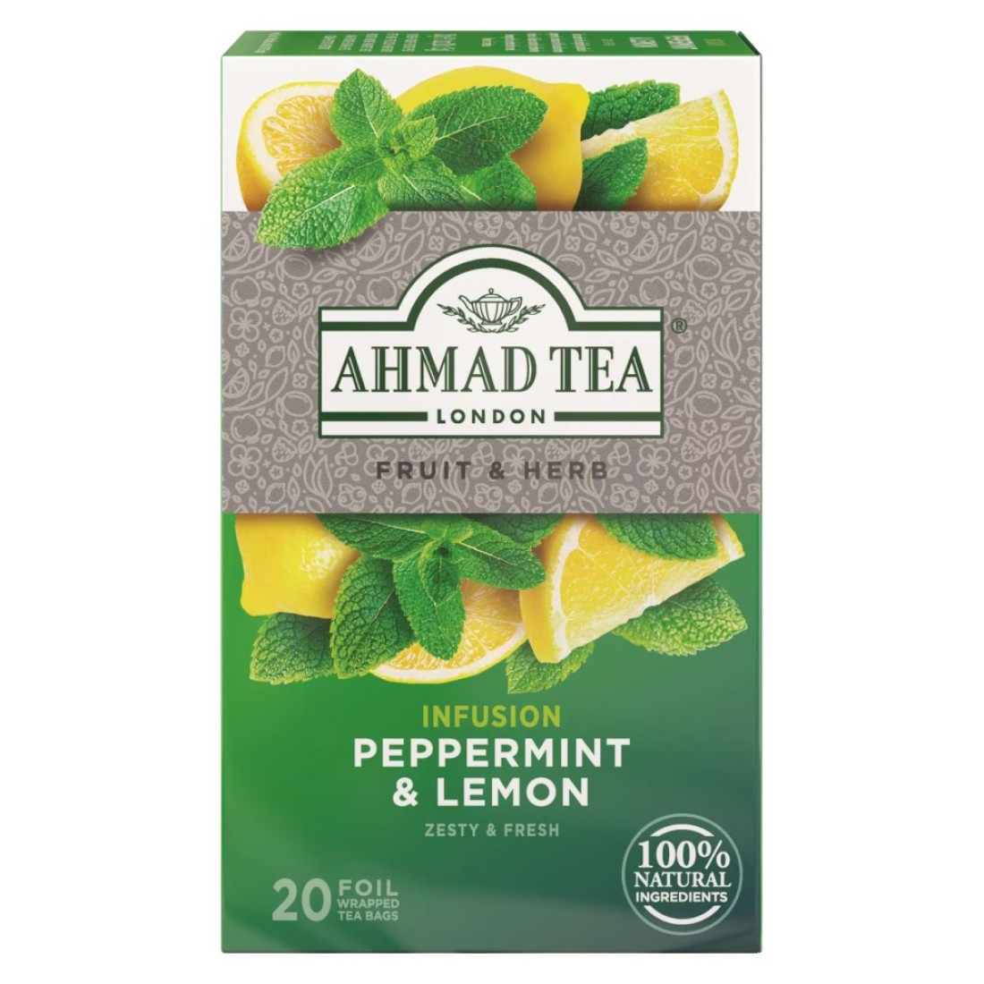 Ahmad Tea Fruit and Herb Infusion Peppermint and Lemon Flavoured Tea Bags 20 Tea Bags