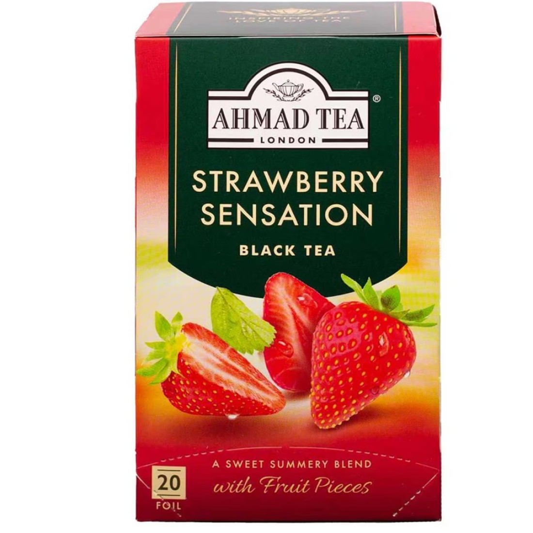 Ahmad Tea Strawberry Sensation with Fruit Pieces Black Tea Bags 20 Tea Bags