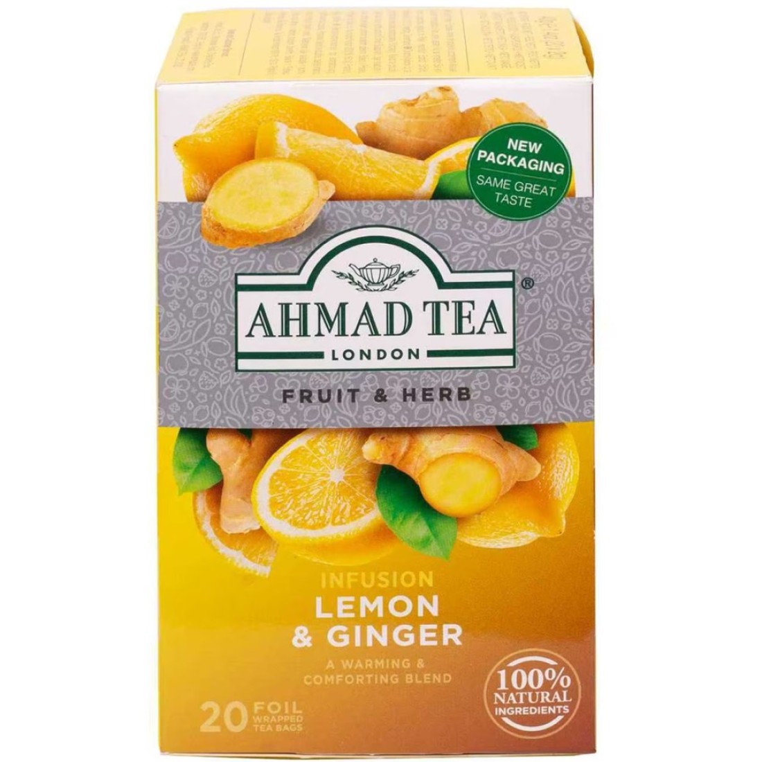 Ahmad Tea Fruit and Herb Infusion Lemon and Ginger Flavoured Tea Bags 20 Tea Bags