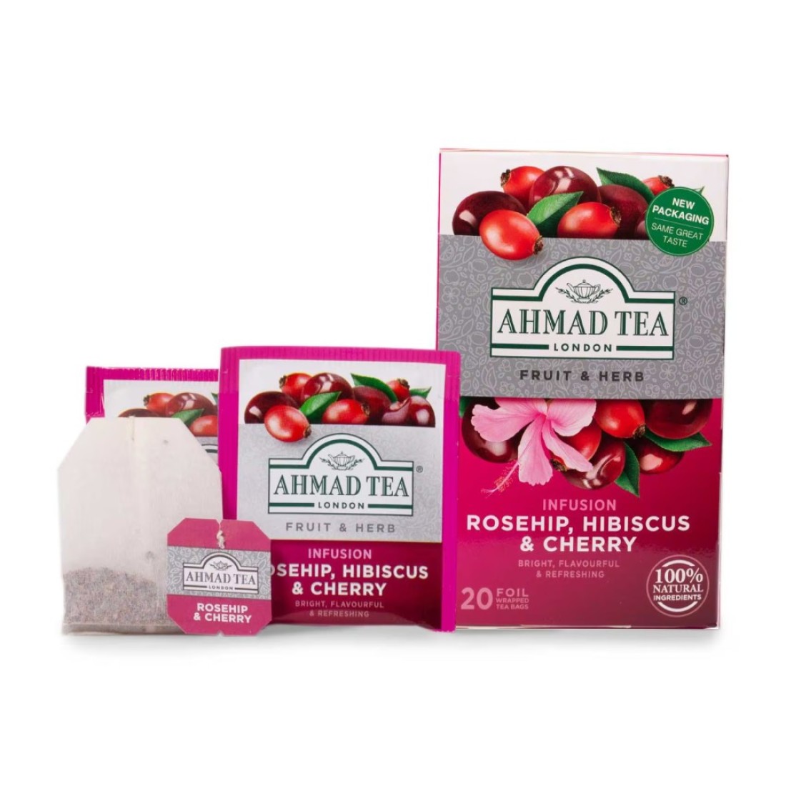 Ahmad Tea Fruit and Herb Infusion Rosehip and Hibiscus with Cherry Flavoured Tea Bags 20 Tea Bags