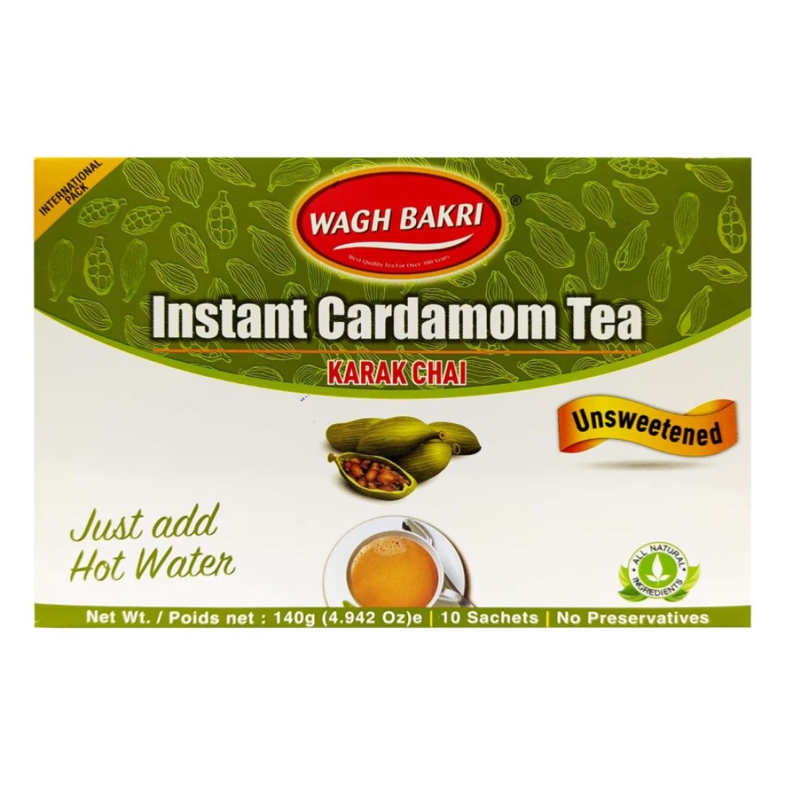 Wagh Bakri Unsweetened Instant Tea Premix Cardamom Chai 140g
