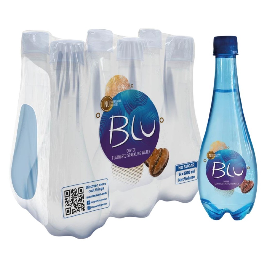 Blue No Sugar Coffee Flavoured Sparkling Water, 500ml Pack of 6