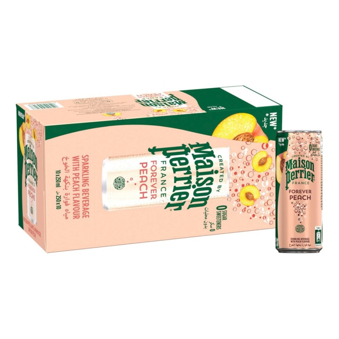 Maison Perrier Forever Peach Flavoured Sparkling Drink Slim Can 250ml Pack of 10