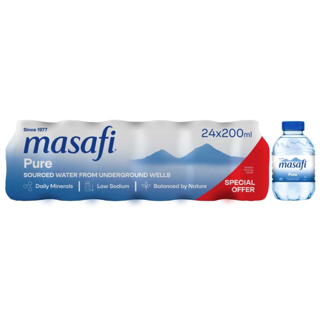 Masafi Pure Low-Sodium Drinking Water 200ml Pack of 24