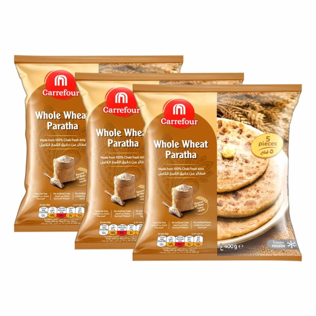 Carrefour Plain Whole Wheat Paratha, 400g Pack of 3