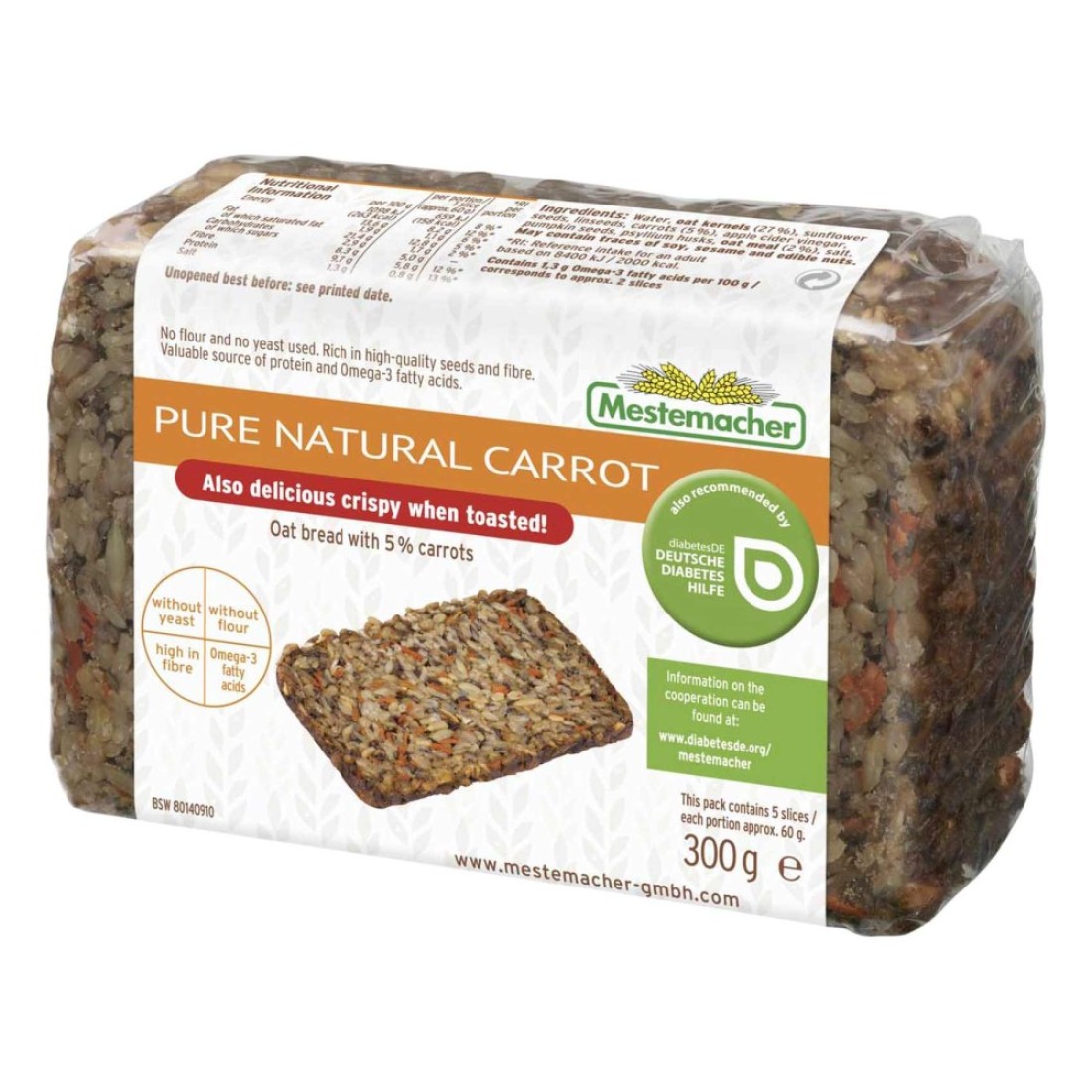 Mestemacher Pure Natural Carrot Oat Bread, 300g