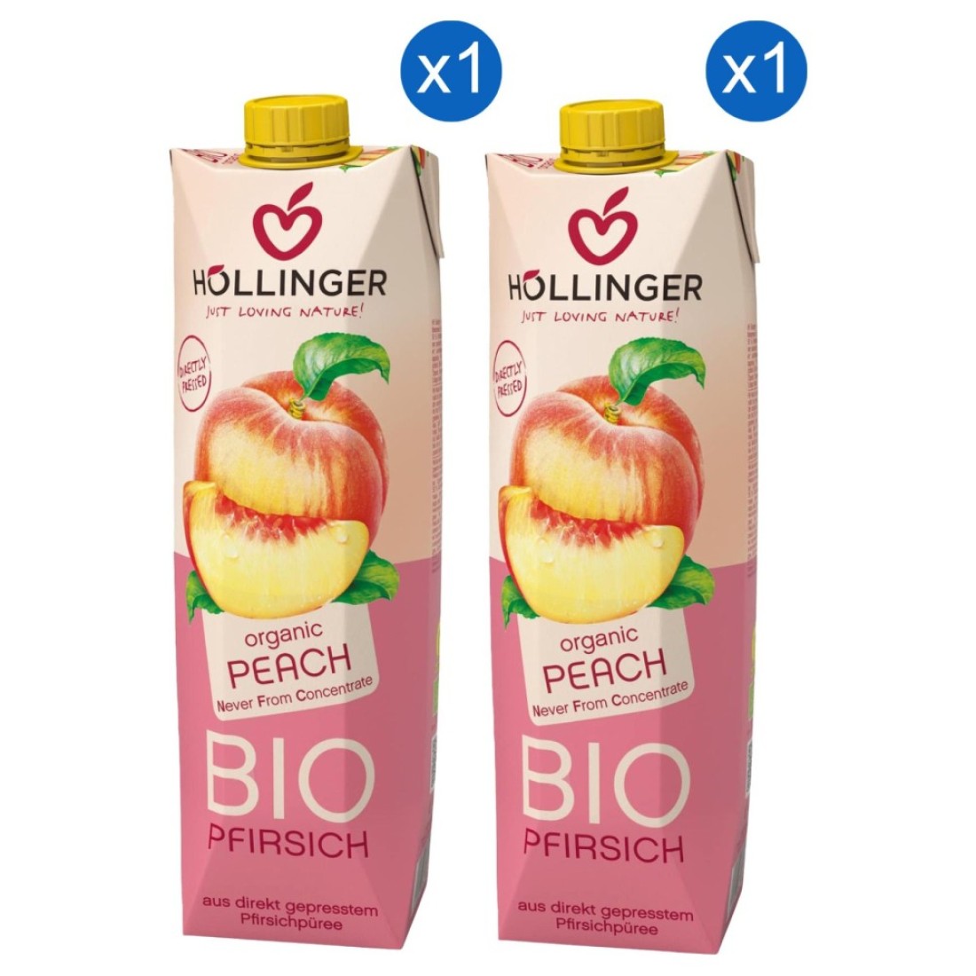 Hollinger Organic Peach Juice, 1L Pack of 2