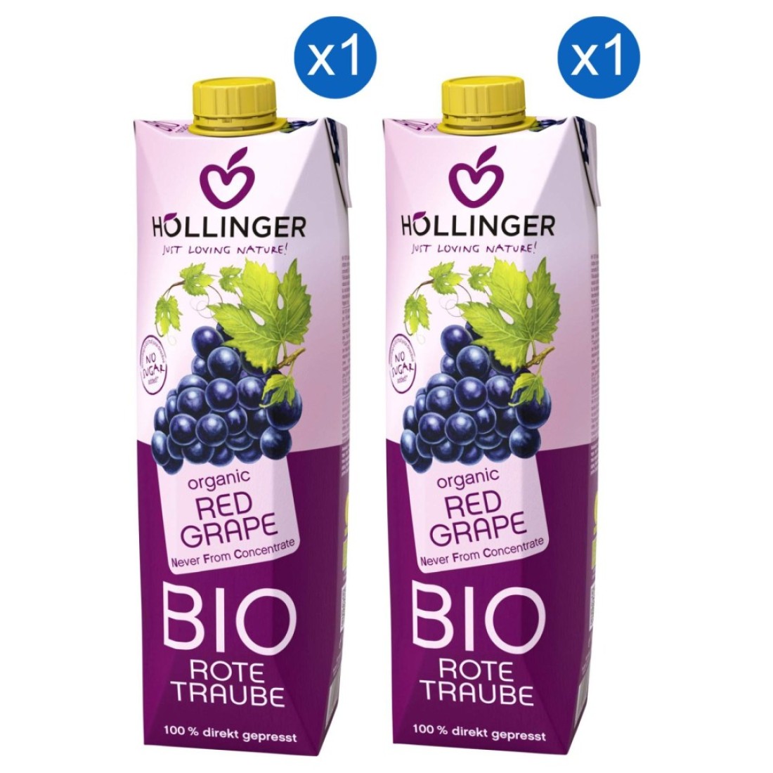 Hollinger Organic Red Grape Juice, 1L Pack of 2