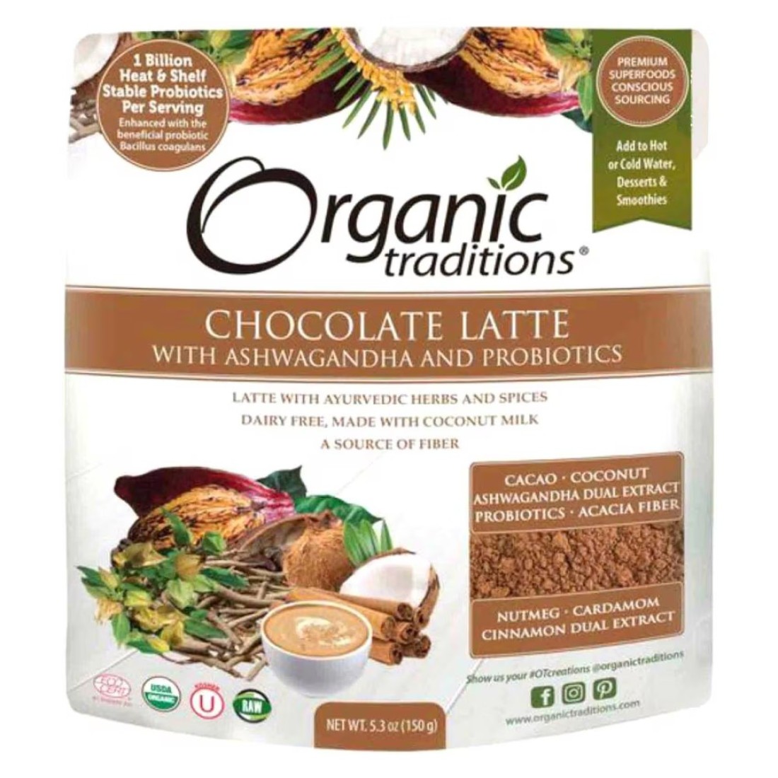 Organic Traditions Chocolate Latte With Ashwagandha And Probiotics 150g