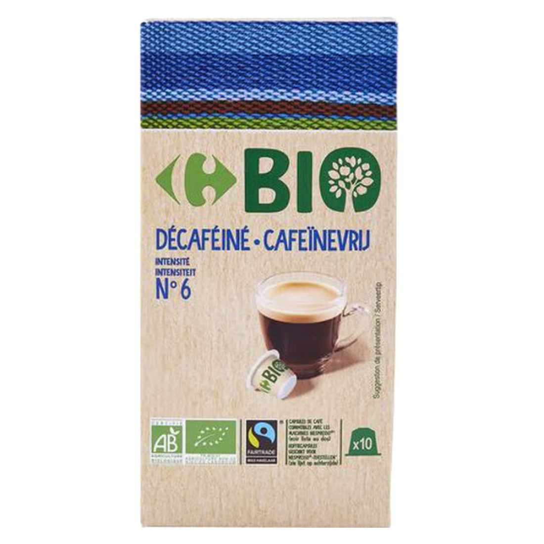 Carrefour Bio Coffee Capsules Nespresso Compatible Organic Decaffeinated 97g