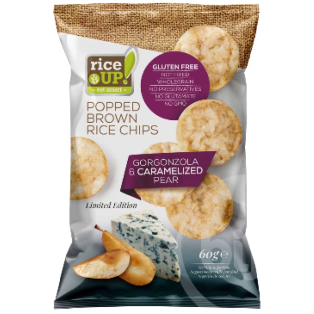 Rice Up! Gorgonzola and Caramelized Pear Popped Brown Rice Chips, 60g