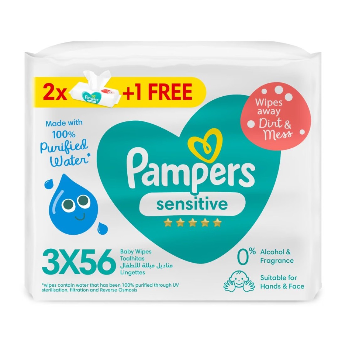 Pampers Sensitive Protect Baby Wipes Made with 100% Purified Water 168 Wipes