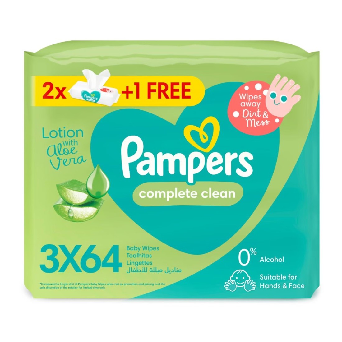 Pampers Complete Clean Baby Wipes With Aloe Vera Lotion 2+1 Packs 192 Wipes