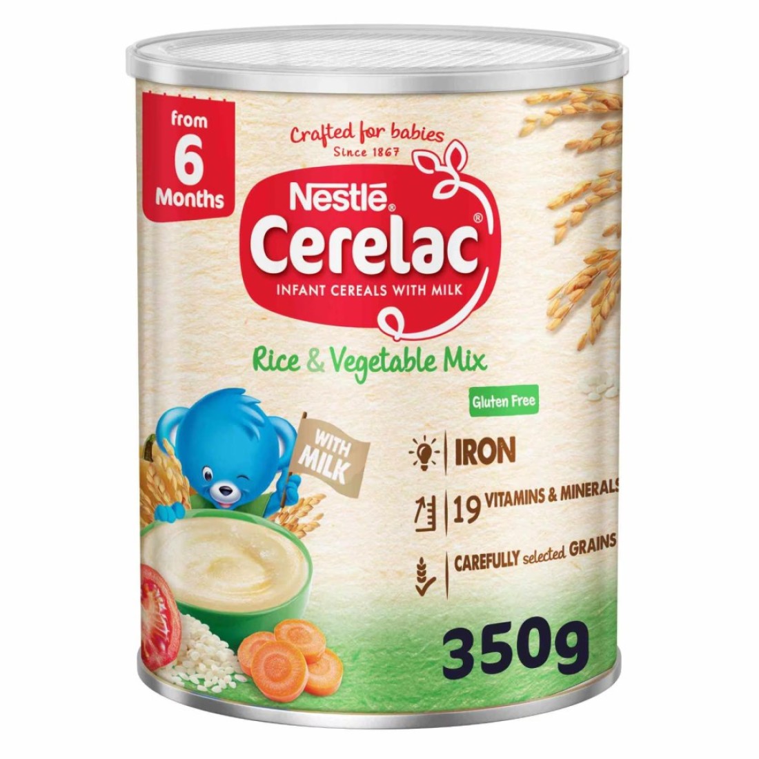 نستله سيريلاك علبة حبوب للأطفال، مزيج أرز وخضار من عمر 6 أشهر، 350 غرام