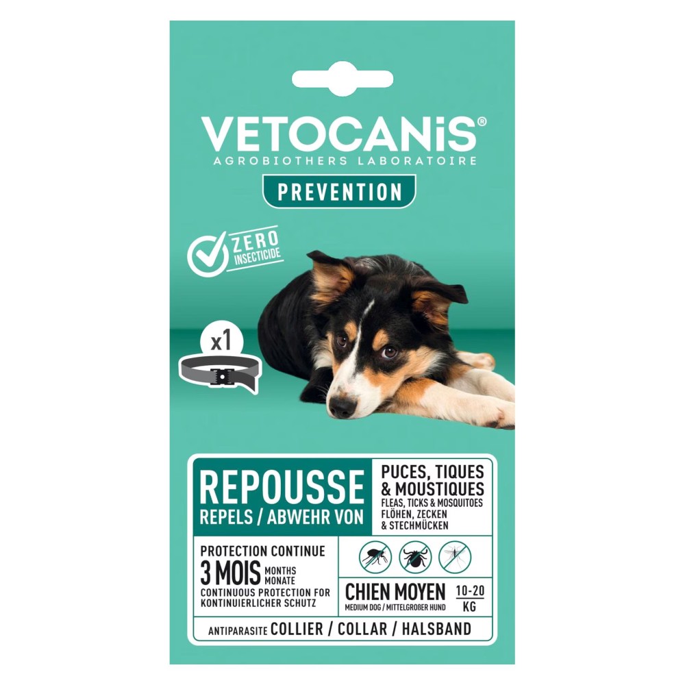 Vetocanis Flea Tick And Mosquito Repellent Collar For Medium Dog Black 60cm