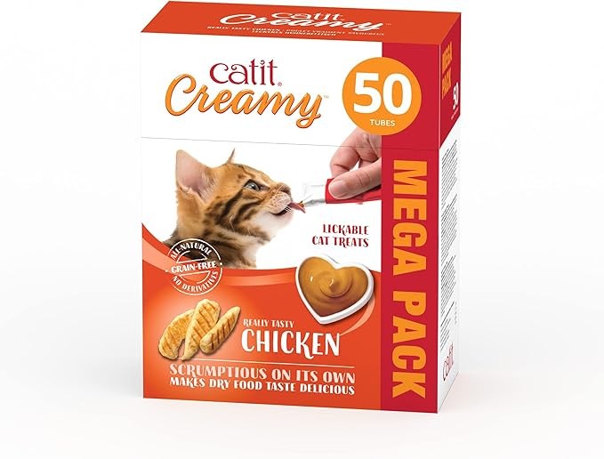 Catit Creamy Lickable Cat Treats With Chicken Mega Pack-50 Tubes