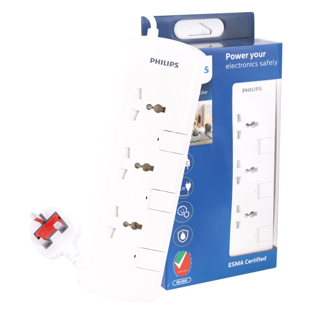 Philips 3 Way Extension Socket with Individual Switch 2m