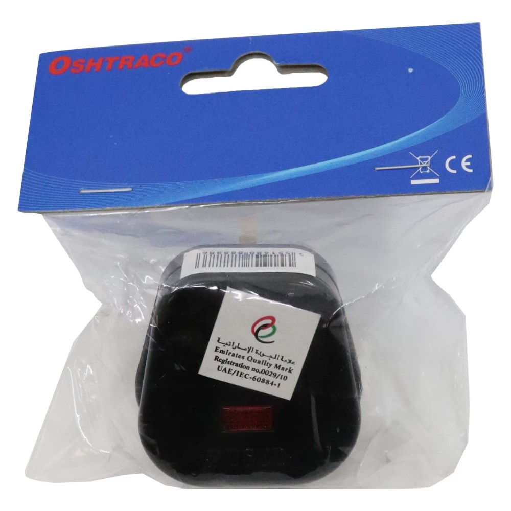 Oshtraco 3-Pin Top Plug 15Amp Black