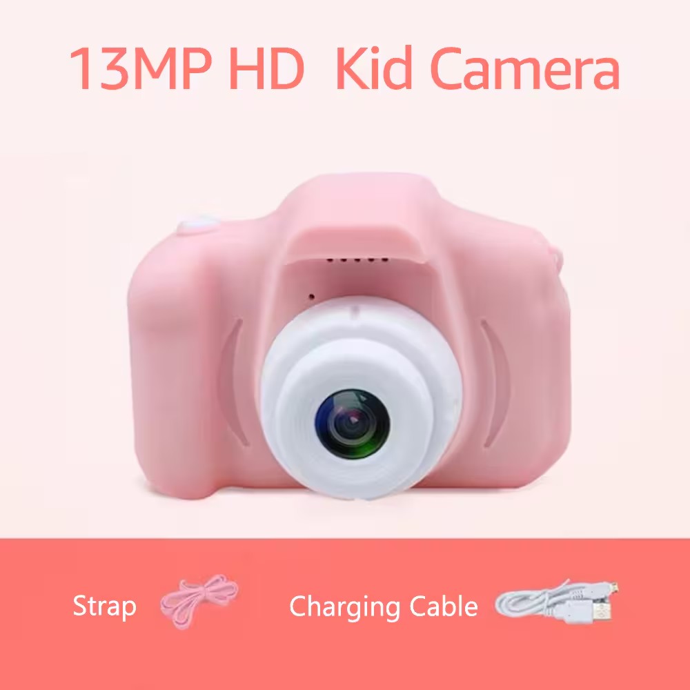كاميرا عام-13MP أطفال الأطفال الرقمية 1080P كاميرة فيديو لعبة للتربية 2.0 بوصة شاشة عرض لبنات وبنين المدمج في البطارية مع الشريط كيبل HD قرار الوردي