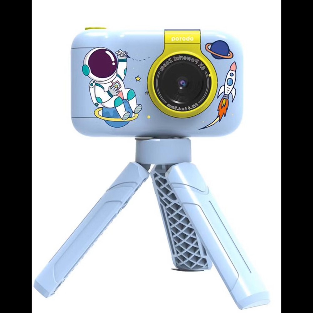 Porodo Lifestyle Kids Flip Digital Camera with Tripod Stand, 12MP (Extrapolated 48MP), 1080P Video, 2.4&quot; Widescreen, 180&deg; Flip Lens, 5 Color Filters, 4 Hours Battery Life, Blue
