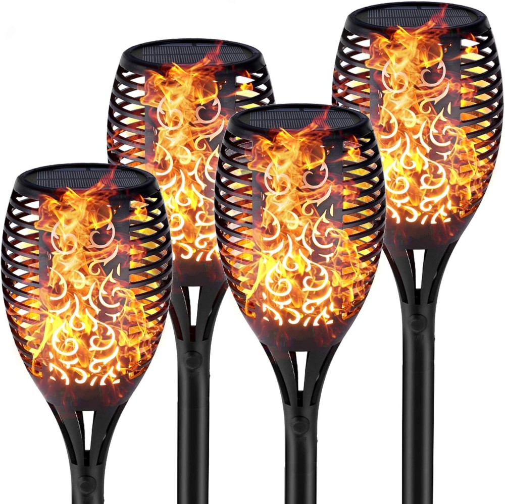 Fitto Solar Torch Lights &ndash; Waterproof Dancing Flames Torches, Outdoor Garden Lights for Yard, Patio, Pathway &amp; Backyard, 4-Pack, Energy-Efficient LED Solar Lights for Lawn, Landscaping &amp; Decor
