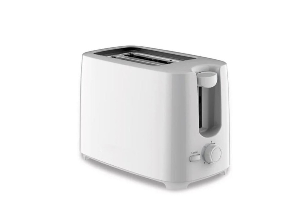 2-Slice Toaster White Stainless Steel &ndash; Compact Bread Toaster with Adjustable Browning Control, Wide Slots, Defrost, Reheat &amp; Cancel Functions