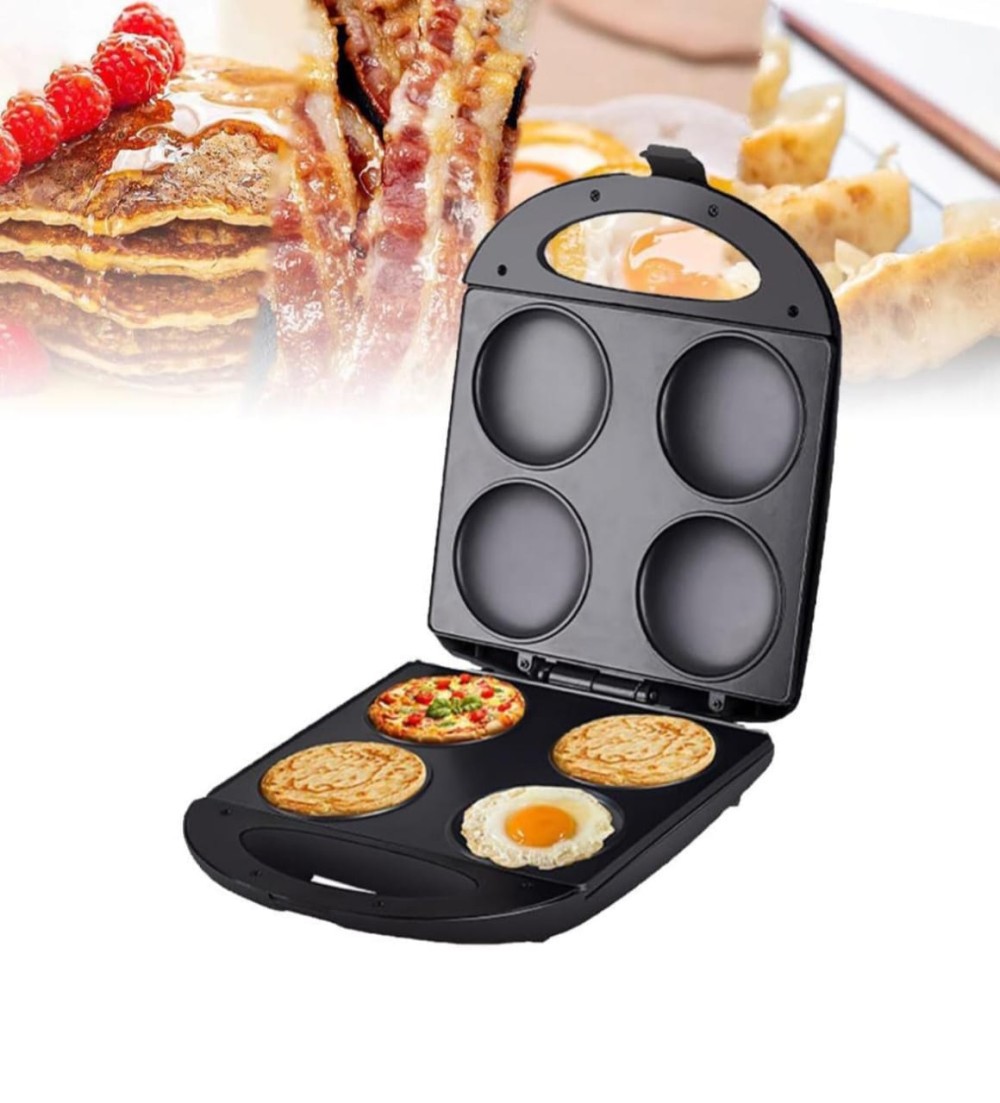 Fried Egg Cooker &amp; Pancake Maker 4 Slot Non-Stick Electric Breakfast Griddle, Easy-Clean Pan for Pancakes, Eggsand More