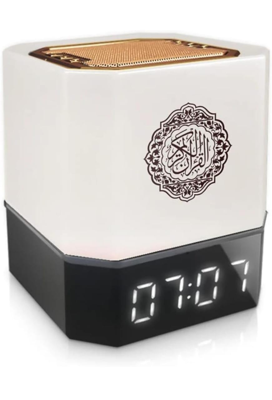 Quran Speaker with Remote &amp; App Control, Dimmable 7-Color Changing Azan Bluetooth Speaker, 16 Language Support, MP3 Music, Night Light, and Alarm Clock