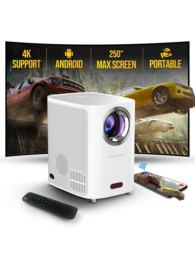 Wownect - Smart Mini Android Projector 5500 Lumens with 150&quot; Display Built-in Dual Hi-Fi Speakers Supported 1080P (60FPS) Portable Projector 4K