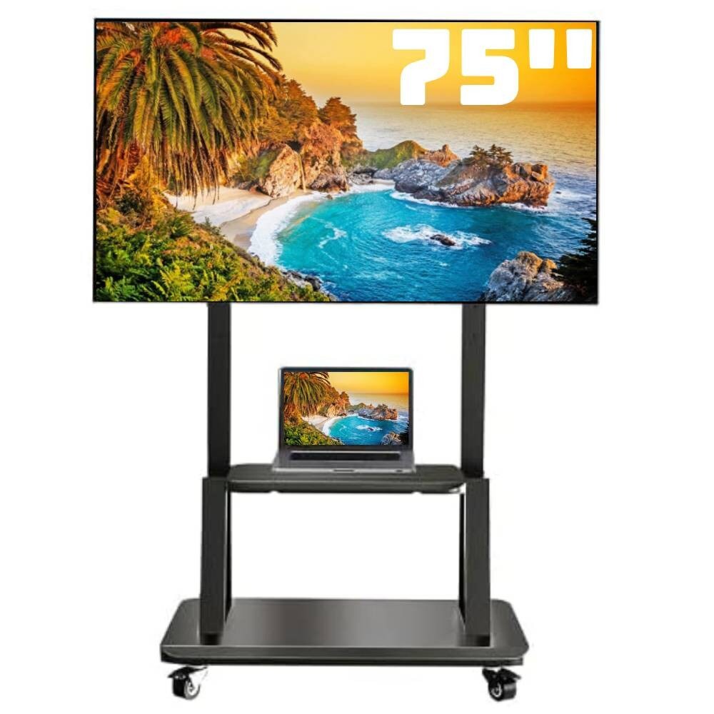 HYX Mobile TV Cart TV Stand With Lockable Wheels for 32 to 75" Inch Plasma LCD LED Flat or Curved Screen TVs up to 100lbs - Height Adjustable (32-75 inch)