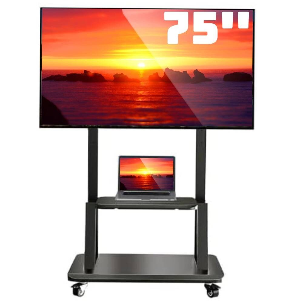 Mount Mobile TV Stand With Wheels Heavy Duty Universal Rolling TV Cart Fits Most 32” – 75” LED LCD TVs with Shelf and Mount Black