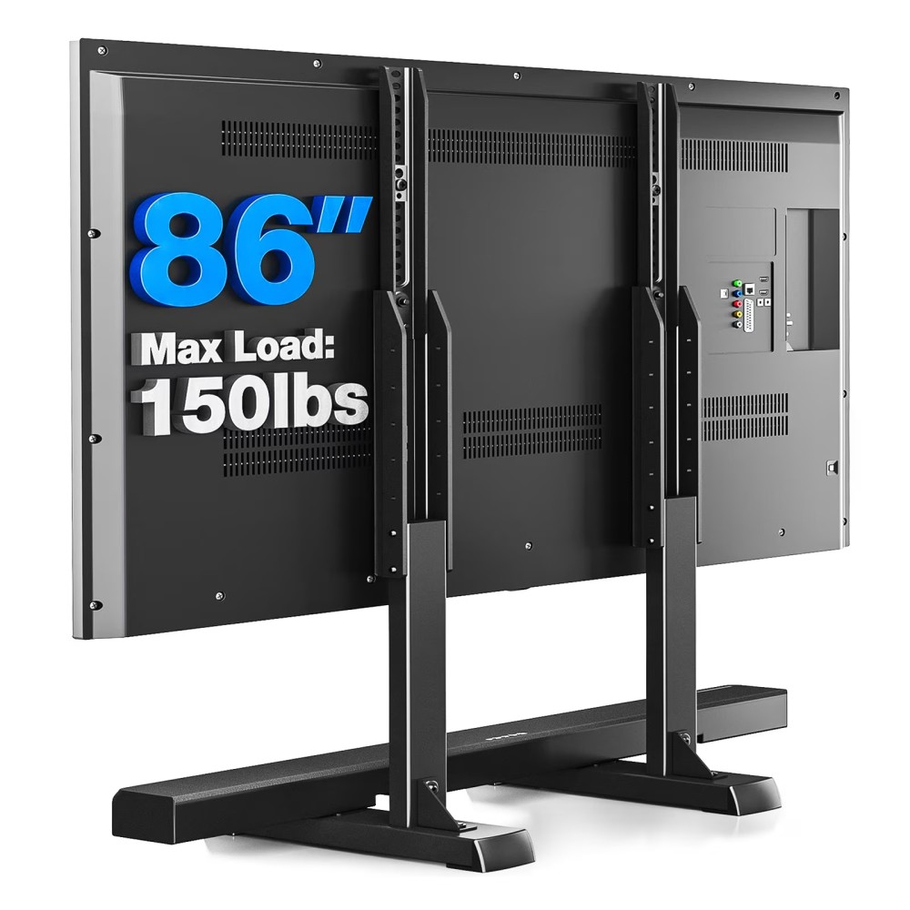 Rfiver Table Top TV Stand with Height Adjustable TV Legs for Most 37 to 86 Inch Flat or Curved TVs, Load Capacity 150 lbs, VESA 800x600mm, Black
