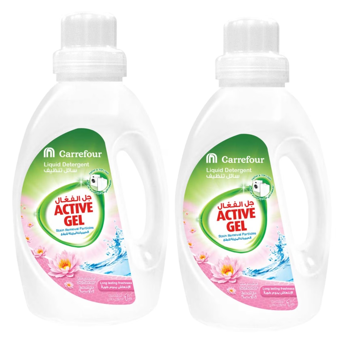 Carrefour Active Gel Detergent with A Touch of Softener, Liquid Gel, 1L Pack of 2