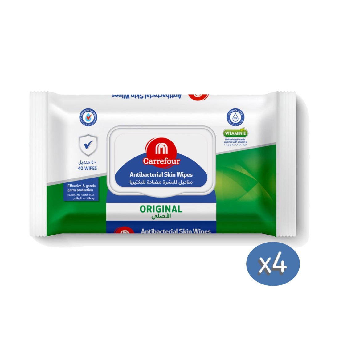 Carrefour Original Anti-Bacterial Skin 40 Wipes White Pack of 4