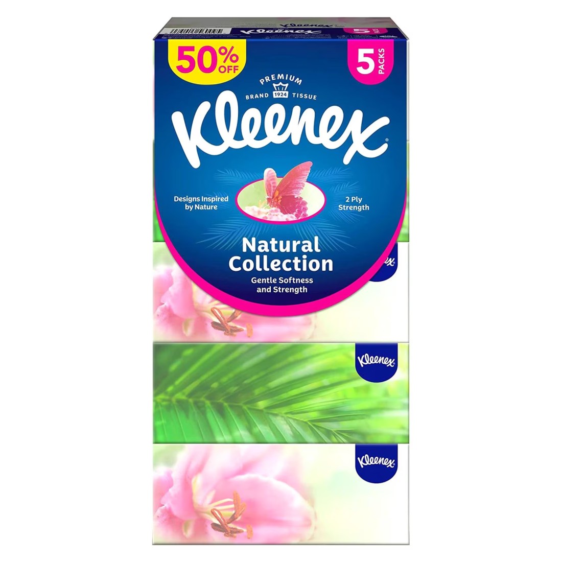 Kleenex Natural Collections Facial Tissue - Pack of 5 Boxes 170 Sheets x 2 Ply