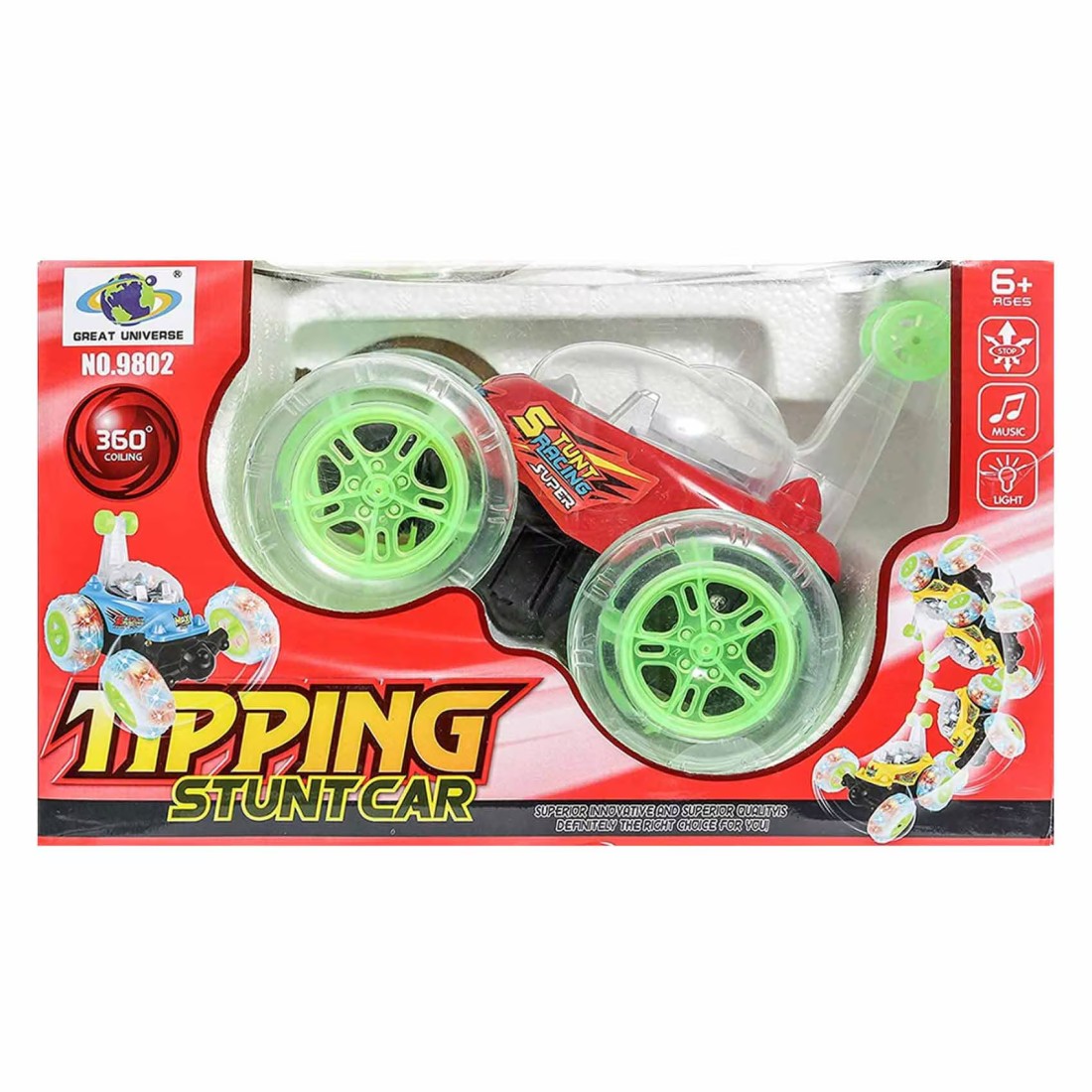 Great Universe Remote Control Car BPC Cyclone Dance Music Tipping Stunt Car 9802 Red