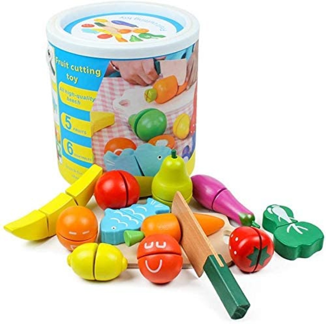 Doreen Wooden Kitchen Toys Cutting Fruits Vegetables Colorful Pretend Play Baby Puzzle Toys Children Early Educational Magic Stickers