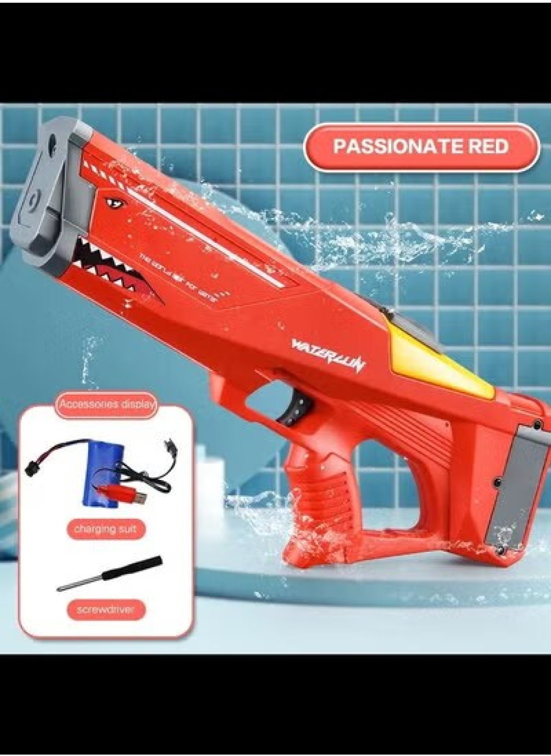 Radiotronics Toy Garrage Shark Electric Rechargeable Waterproof Water Bursting Gun Toy Sprayer for Summer, Outdoor, Beach & Pool Ideal for Kids, Adults, 550ml Capacity (Red)