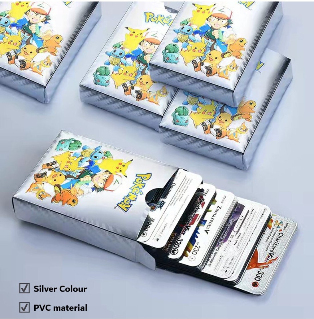Silver Pokemon Cards Set (55 pcs) - Including Vmax Rares V Series GX EX Rares Charizard Common Cards