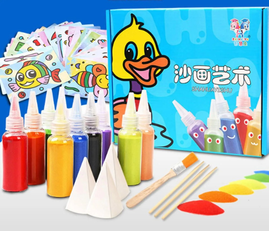 Samdone 12Pcs, Lot Kids DIY Sand Painting Toy Children Drawing Board Sets Bubble Sand Handmade Picture Paper Craft Sand Draw Art