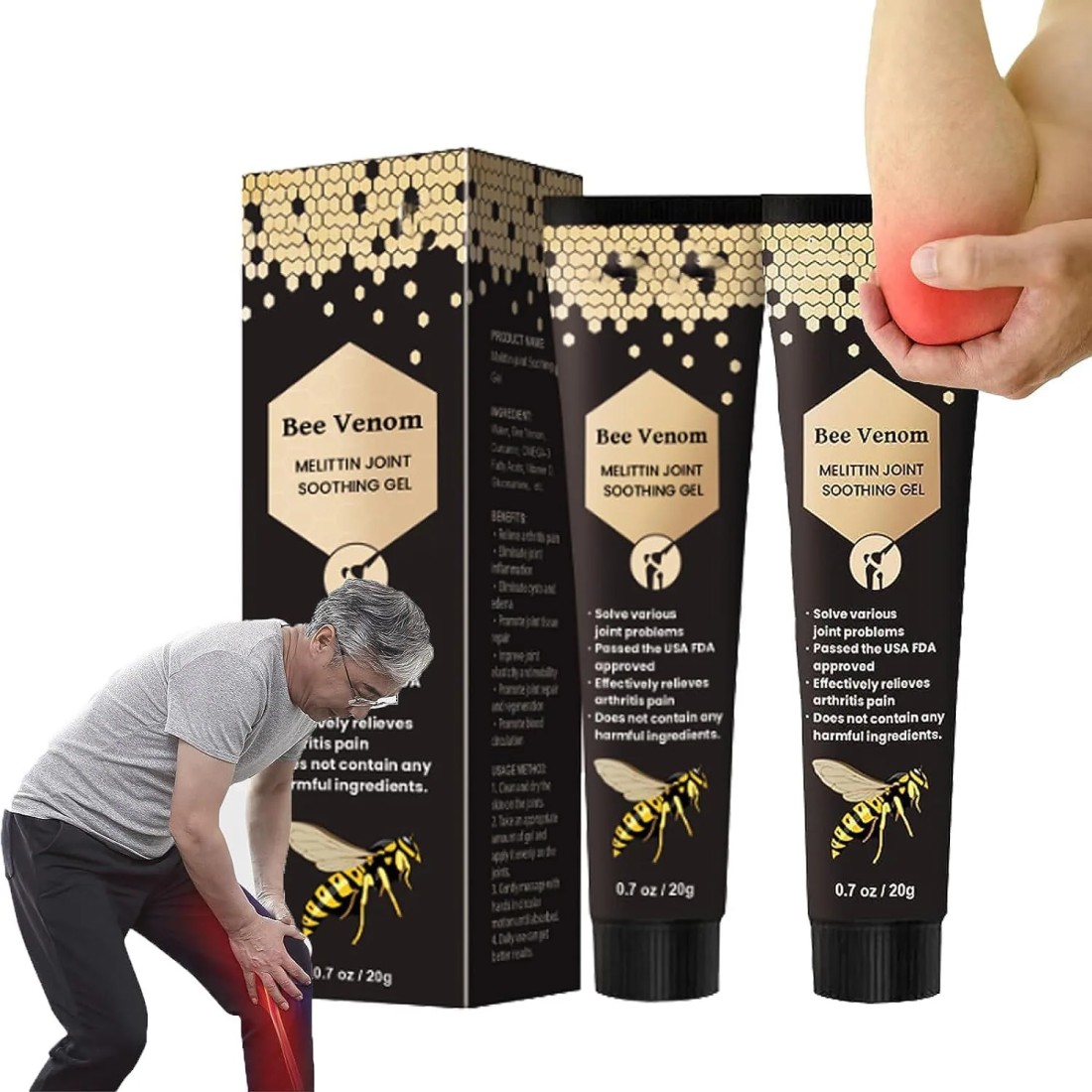 Bee Venom Professional Treatment Gel – Joint Soothing & Anti-Inflammatory Cream with New Zealand Bee Venom & Herbal Extracts