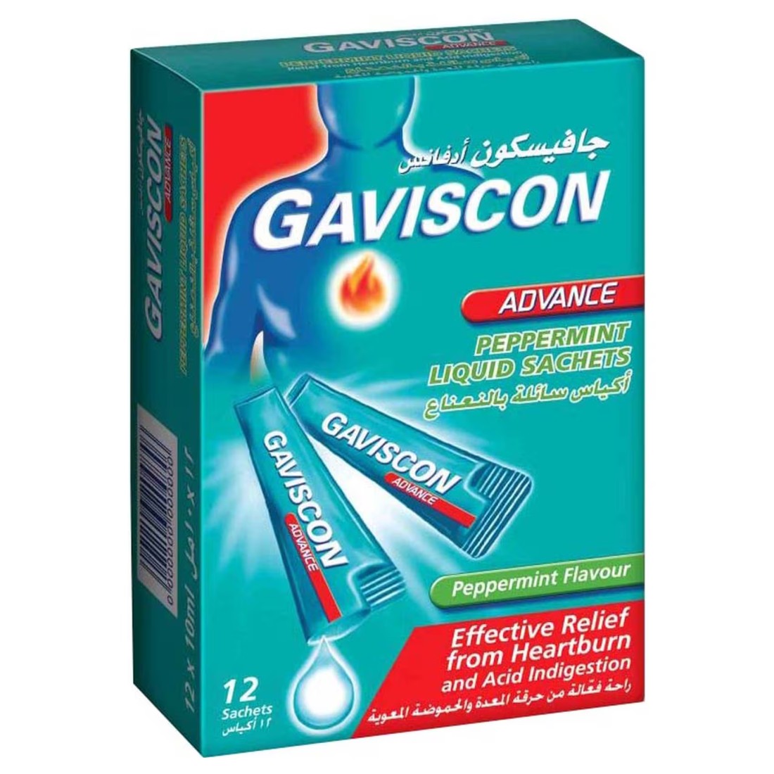 Gaviscon Advance Heartburn Relief Liquid Sachets, Peppermint Flavour, 12 Sachets, 10ml