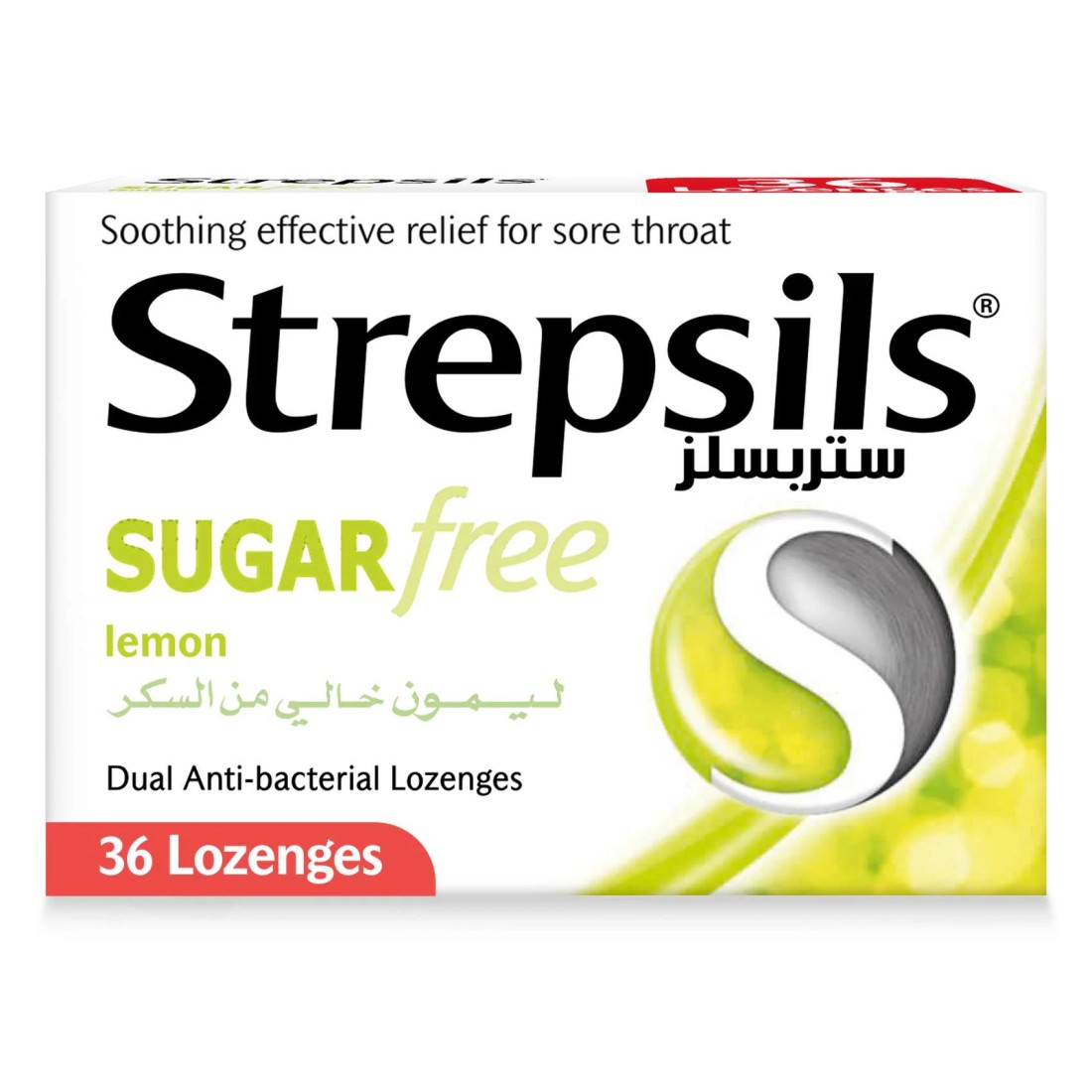 Strepsils Lemon Sugar Free Dual Anti-Bacterial Action Soothing Effective Relief from Sore Throats 36 Lozenges
