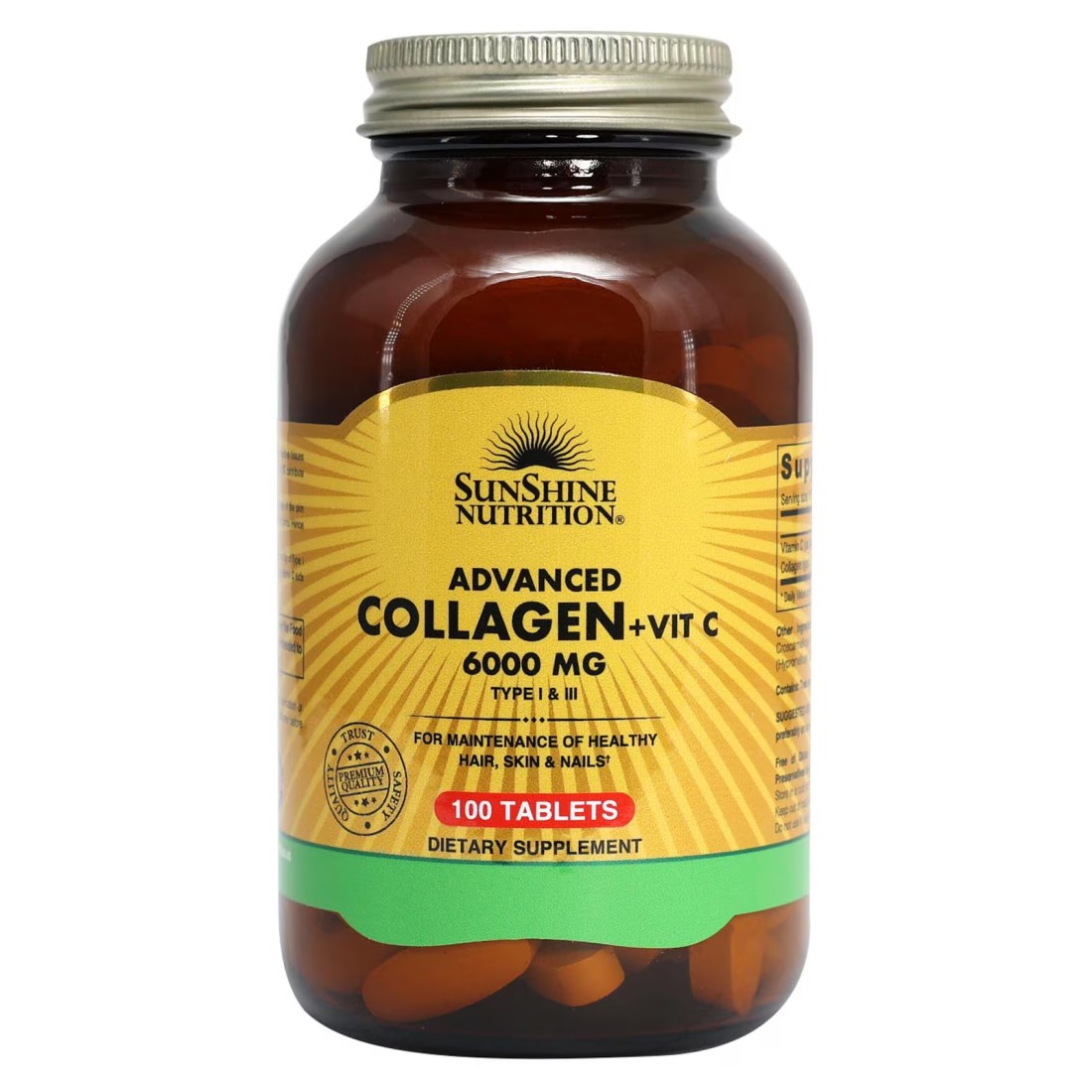 Sunshine Nutrition Advanced Collagen Plus Vitamin C 6000mg 100 Tablets