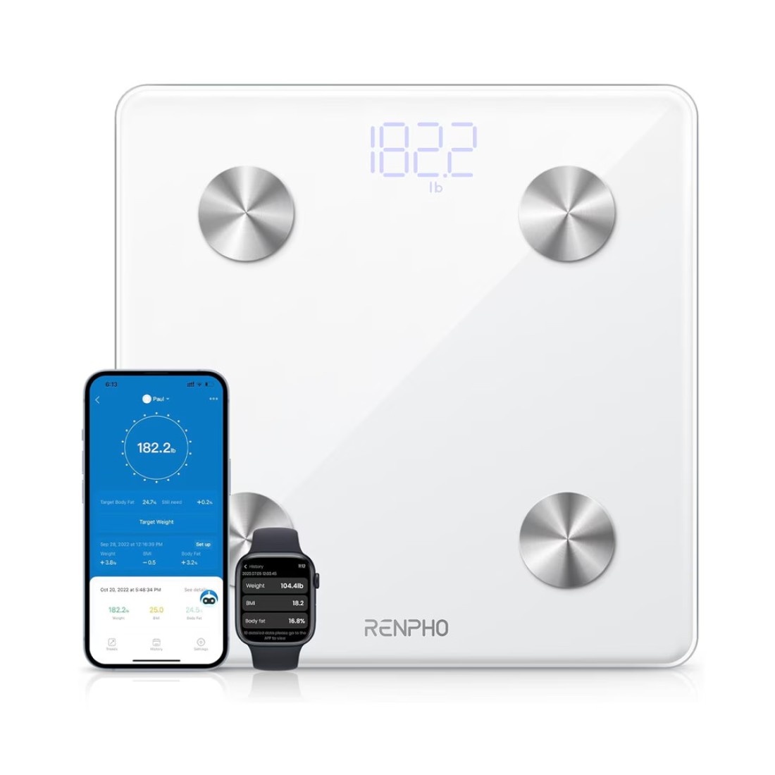 RENPHO Smart Scale for Body Weight Health Analyzer With Smart App 4 high sensitive electrodes 13 Body Composition - White