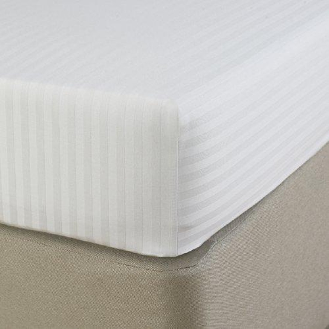 Hotel Linen Klub Twin Fitted Sheet 1pc, 100% Cotton 250tc Sateen 1cm Stripe , Size: 100x200+25cm, White