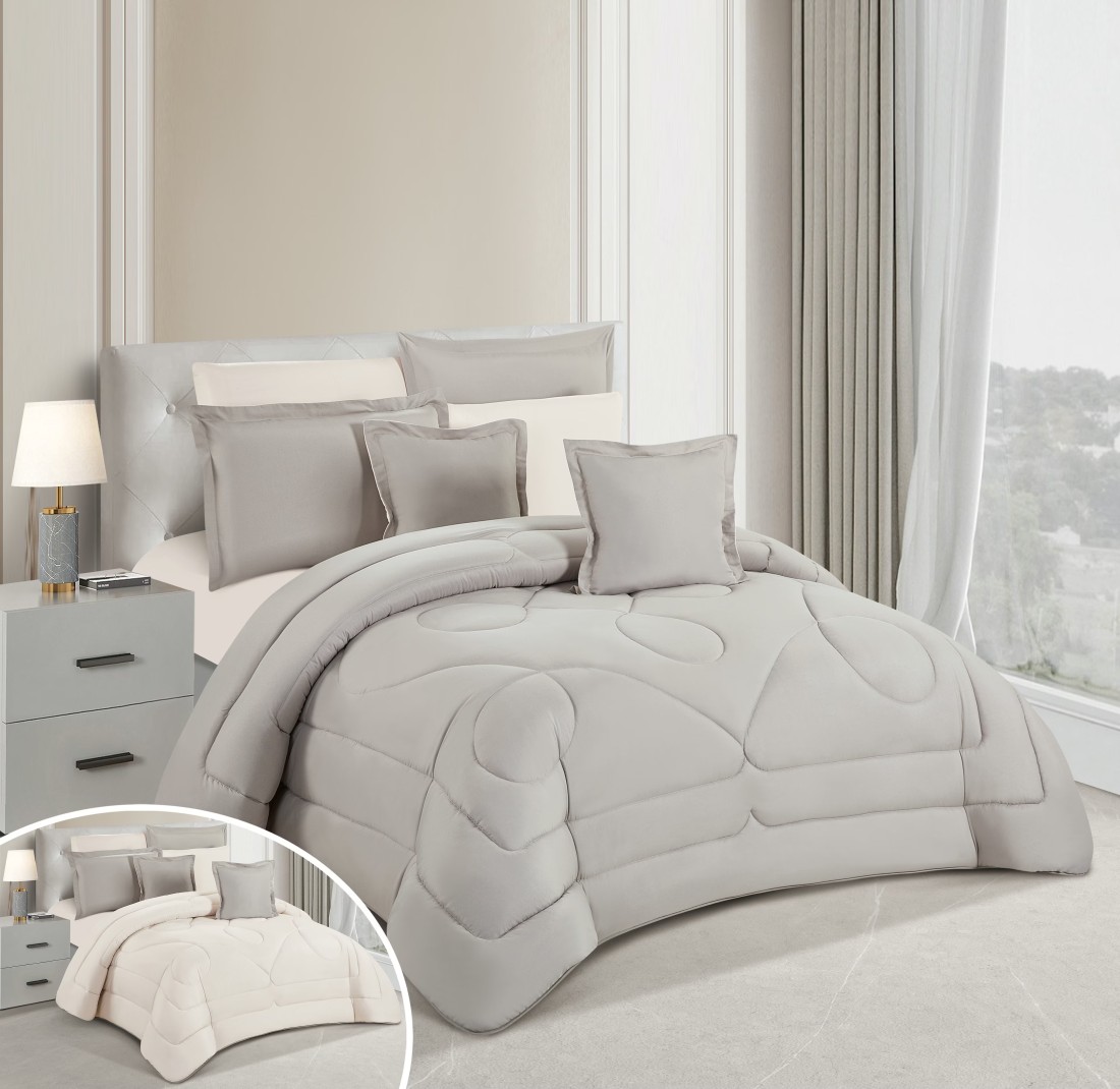 STARGOLD Microfiber Solid Comforter 8 Pieces Set Fitted Sheet, Pillow Sham, Pillow Case, Cushion Comforter 260X240 CM King Size Mattress