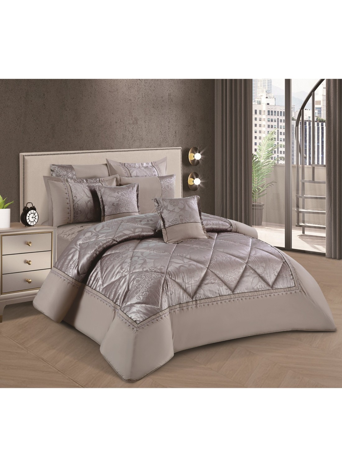 STARGOLD Comforter Set Extra Soft Lace Jacquard Comforter King Size Microfiber Printed 8 Pieces Set