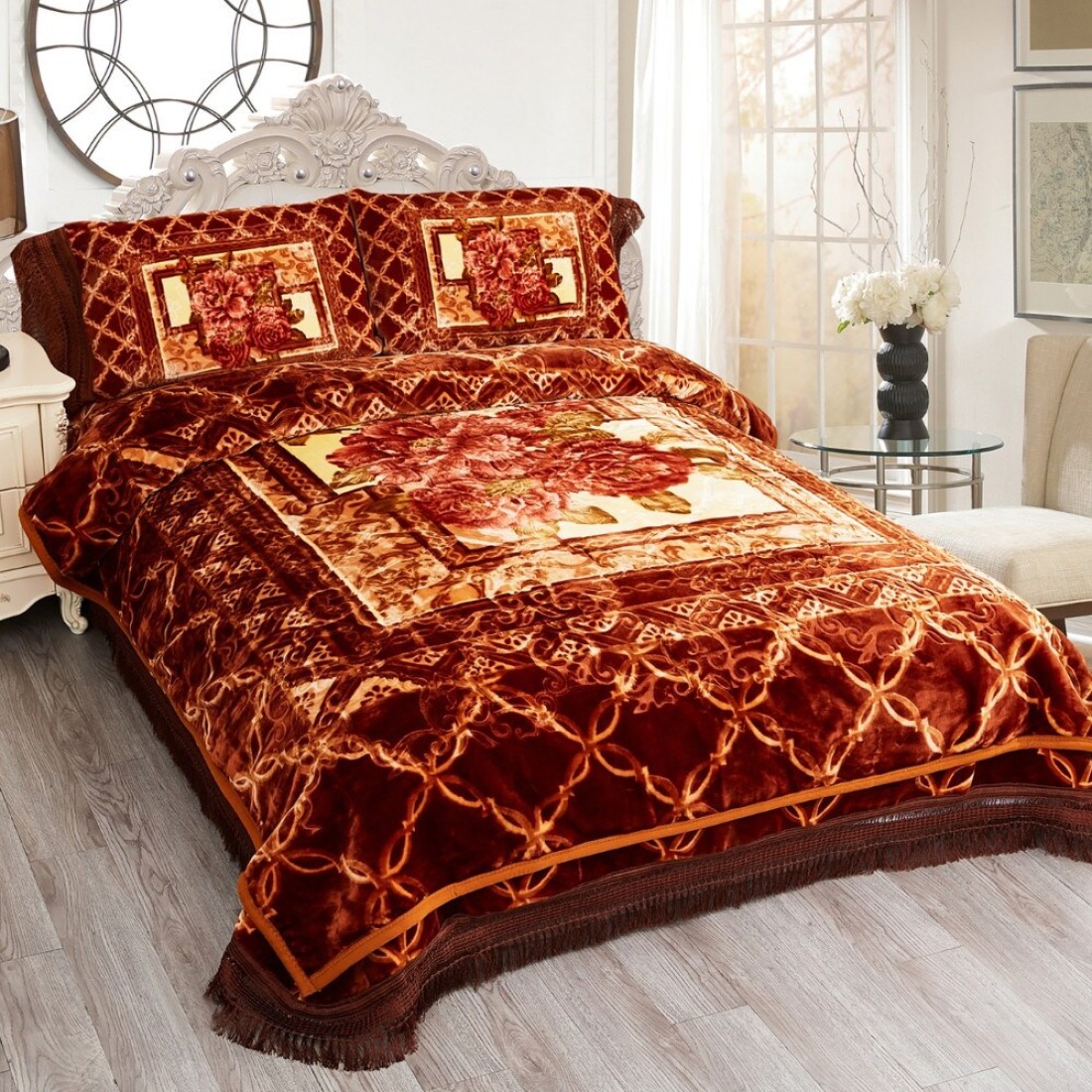 STARGOLD Korea Quality Luxury Blanket Set Of 4 Pieces King Size Double Ply Embossed Design Bedspread, Blanket, Pillow Cases SG-BLC640